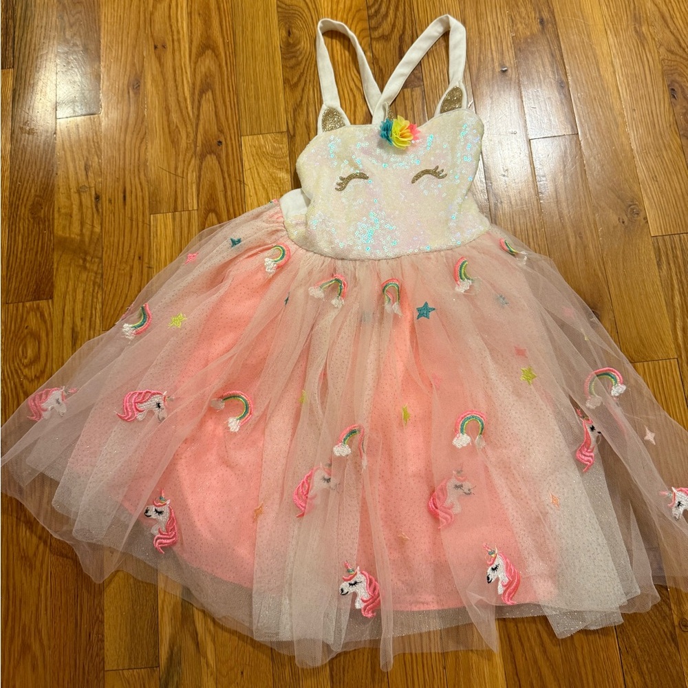 Zunie (Nordstrom) Pink & White Unicorn Sequin Tulle Dress